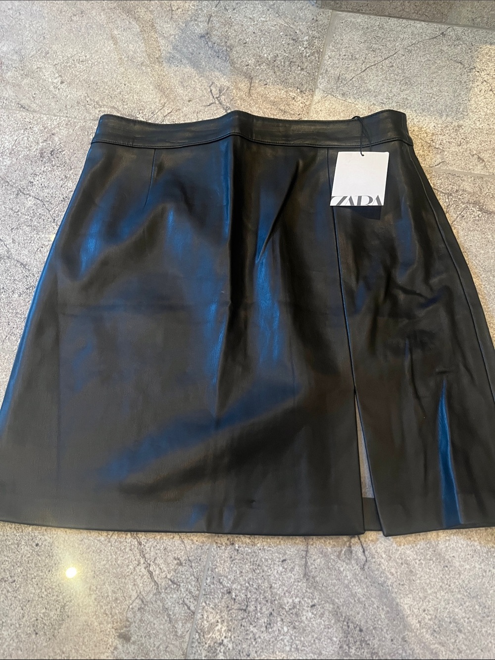 ZARA Black Faux Leather Mini Skirt with Side Slit